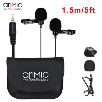 

ARIMIC Dual-Headed Lavalier Lapel Clip-on Omnidirectional Microphone Mic Cable 1.5m for Smartphone for Canon Nikon DSLR Camera