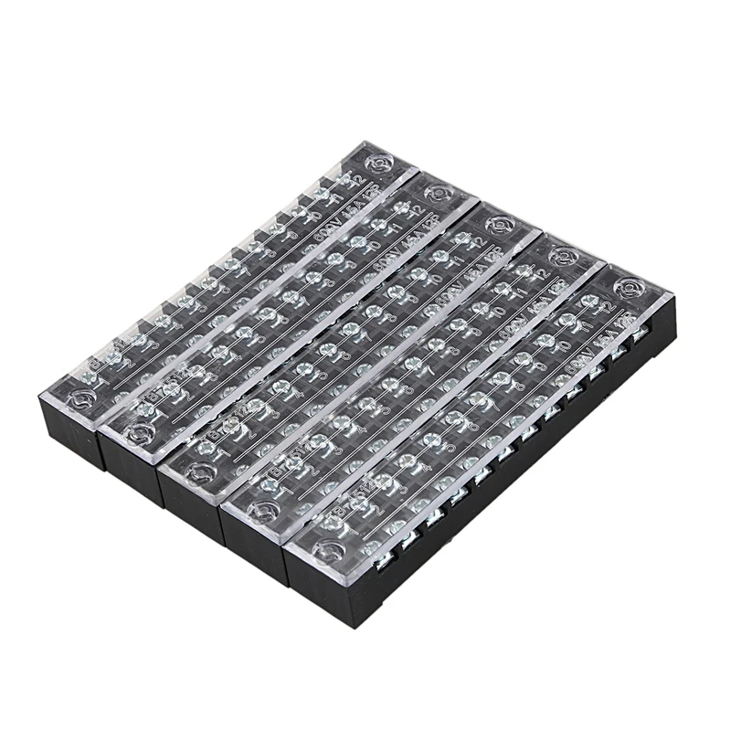 

5 Pcs Dual Row 12 Position Barrier Screw Terminal Strip 600V 15A