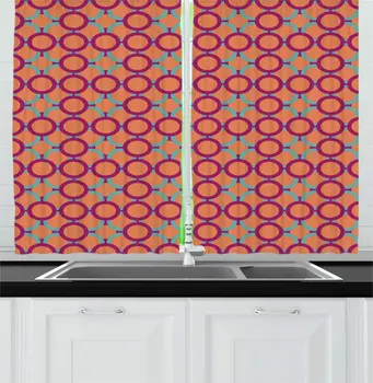 

Dark Peach Dark Magenta Modern Kitchen Curtains Close up Print of Big Circles Overlapping Contemporary Art Window Drapes