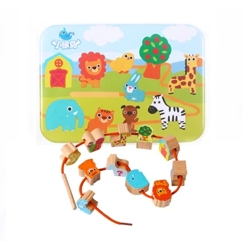 

Beaded Wooden toys Baby DIY Toy Cartoon Fruit Animal Stringing Threading Wooden beads toy Monterssori Educational for Children