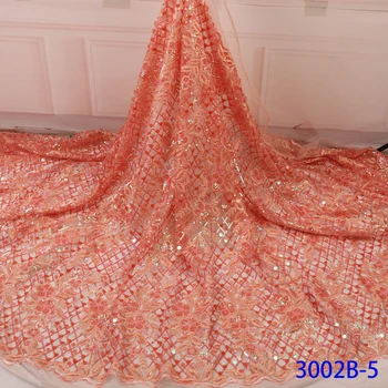 

Nigerian Lace Fabrics Fashion Embroidery Mesh Fabric Peach Color African Dress Fabric Sequin Lace Materials For Women GD3002B-5