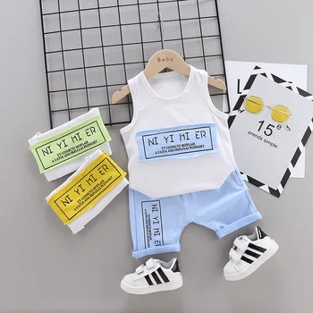 

Summer Fashion Children Baby Boys Cotton Clothes Letter Patch Vest Shorts Child Toddler Casual Wear Infant Tracksuits SUIT SET