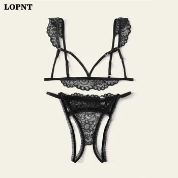 

LOPNT New Women Lingerie Set Lace Transparent Bra and Panty Set Three-Point Underwear Sexy Intimates Hollow out Erotic Lingerie