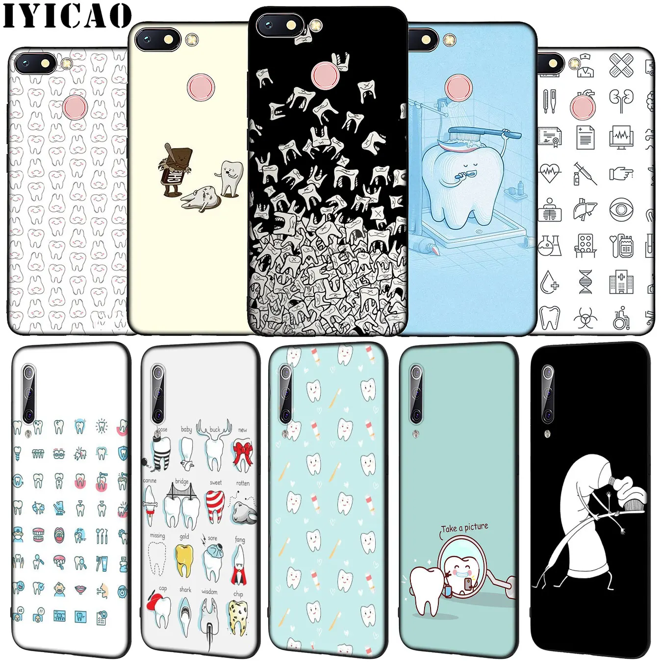 

IYICAO Dentist Dental Crowned Tooth Soft Silicone Phone Case for Xiaomi Redmi K20 S2 GO 6A 5 Plus 4A 4X Note 8 7 6 Pro Cover