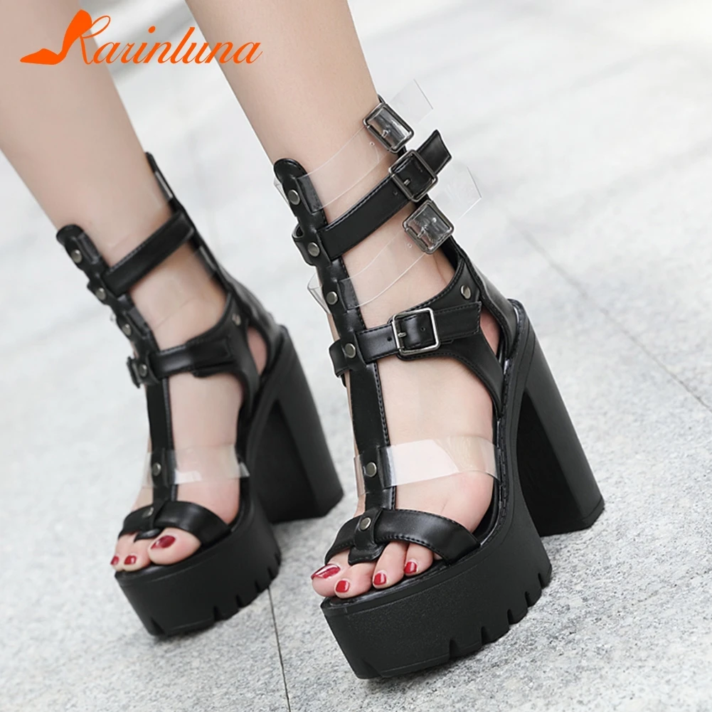 

KARINLUNA New Fashion Dropship Summer Boots Woman Shoes Peep Toe Chunky High Heels Platform Zip Up Shoes Woman Boots Female