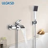 ULGKSD Chrome Plated Bathtub Faucet Set Waterfall Spout Solid Brass Hot Cold Mixer Tap Bath Shower Faucets Wall Mounted 1