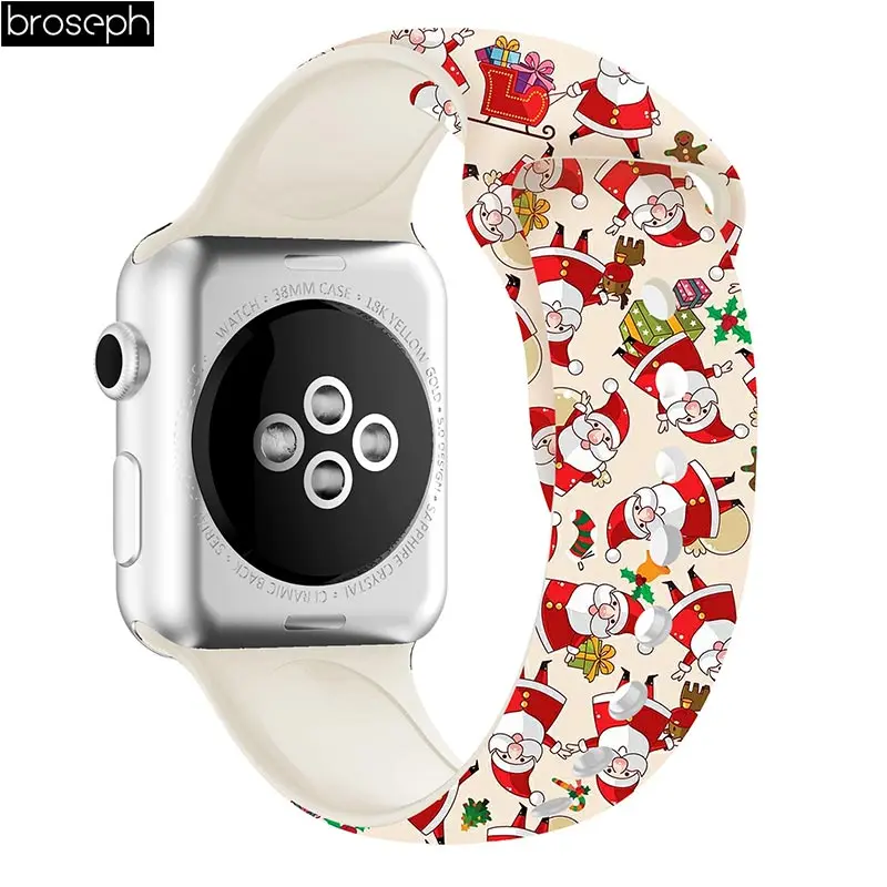 Рождественский ремешок для Apple Watch 5 ремешок 40 мм 44 мм 38 мм 42 мм браслет Мягкие силиконовые спортивные ремни для iwatch Ремешок Браслет
