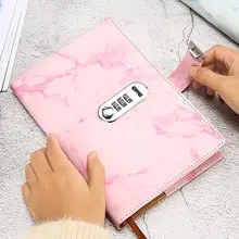 1 unidad A5 cuaderno de textura de mármol con bloqueo de contraseña Cuadernos de cuero Bloc de notas Agenda 2020 semanas diario mes planificador Colegio papelería(China)