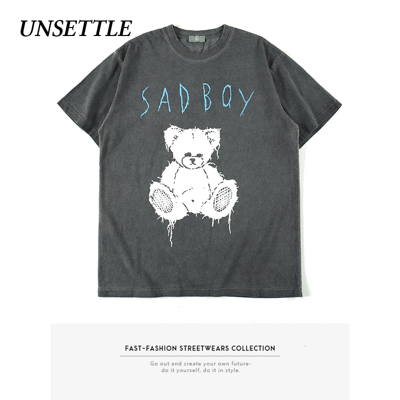 UNSETTLE Мужская футболка с коротким рукавом Готическая тяжелая потертая принтом