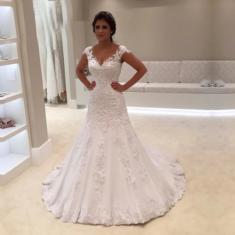cap sleeve trumpet wedding dress