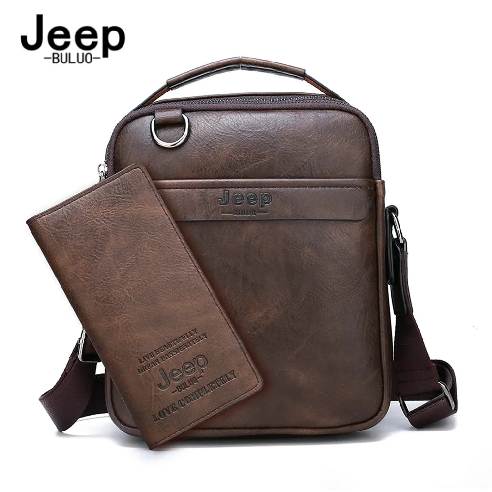 Мужская сумка из спилковой кожи JEEP BULUO комплект 2 предметов брендовая Сумка для