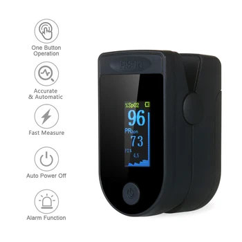 

Fingertip Pulse Oximeter with Lanyard Storage Bag Blood Oxygen Saturation SpO2 PR Heart Rate Detection Auto-off Alarm Function