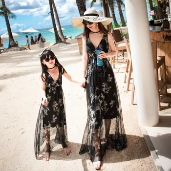 

Summer Flowers Print Mom and Daughter Dresses Family Matching Clothes Outfits Mother Daughter Strap Dress Baby Girls Beachwear
