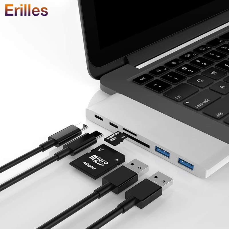 

for Macbook Air Pro USB HUB Type C to Multi USB 3.0 Thunderbolt 3 USB C Hub with TF SD Reader Slot PD Fast Charging Adapter