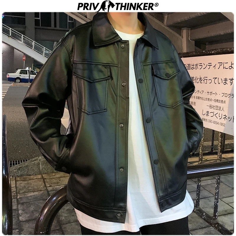 Privathinker Men Spring Black Soft Faux Leather Jacket 2021 Mens Hip Hop Jacket Leather Male Oversize Streetwear Pockets Clothes