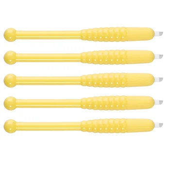 

5pcs Needles Disposable Manual Microblading Eyebrows Tattoo Pen for Semi-permanent Makeup (Yellow）