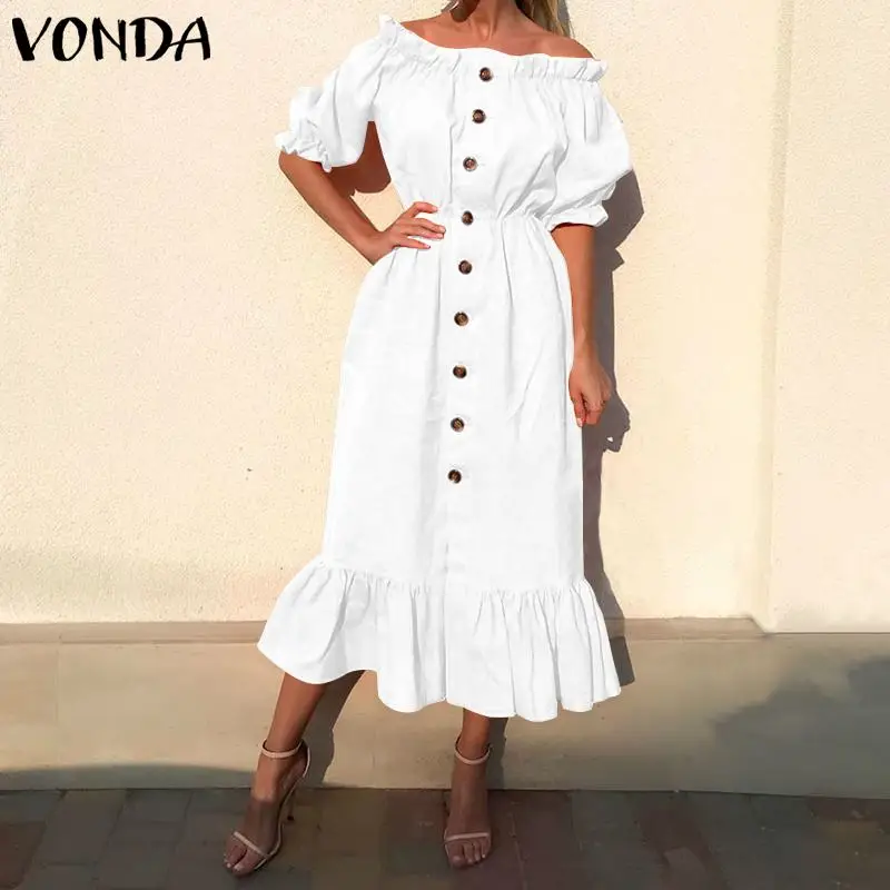 VONDA/Новинка года; модное женское платье большого размера; летнее сексуальное платье с открытыми плечами; Vestidos; Женские Повседневные Вечерние длинные платья; пляжный Сарафан