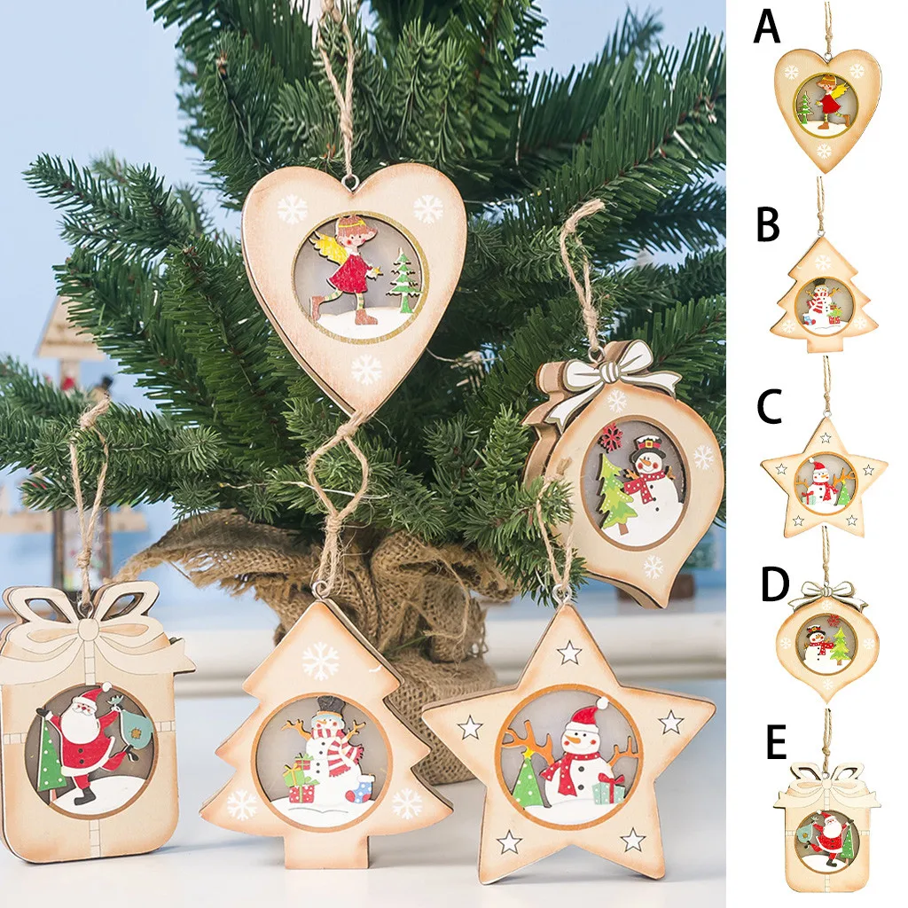 

Christmas Festival Led Light Tag Pendant WoodenHot Lovely LED Ball Light for Christmas Tree Hanging Decor with Santa Claus