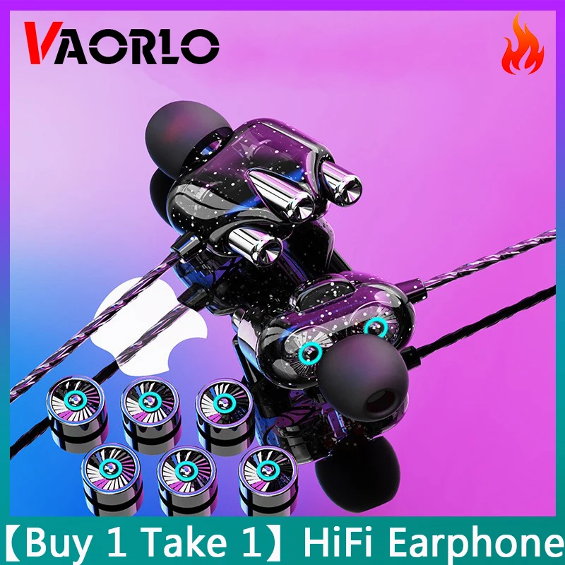 【Buy 1 Take 1】3.5mm In-Ear HIFI Earphone Transparent Quad-Core Dual-Motion Coil Wired Headset With Mic Sports Game Music Earbuds |