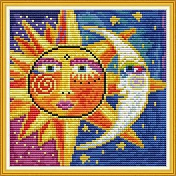 

Sun and Moon Printed Canvas DMC Counted Fabric Chinese Cross Stitch Kits printed Cross-stitch set Embroidery Needlework