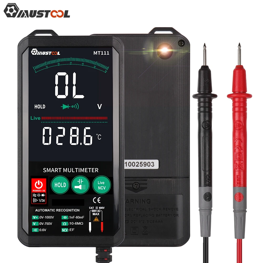 Tela de Toque Mustool Multímetro Digital Contagens Profesional Tester ac dc Voltímetro Analógico Mt111 6000 Mod. 169757