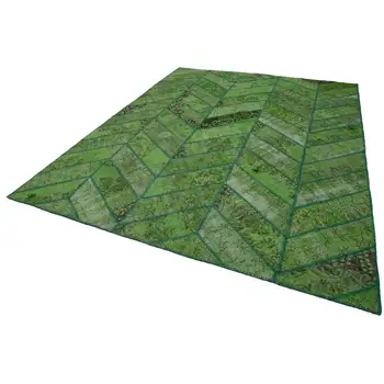 

244x310 Cm Green Handmade Modern Patchwork Rug-8x10 Ft