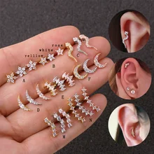Sellsets 1 Peça 20g venda quente design clássico rose gold cor prata lua cz daith tragus da orelha da flor da coroa piercing brinco(China)