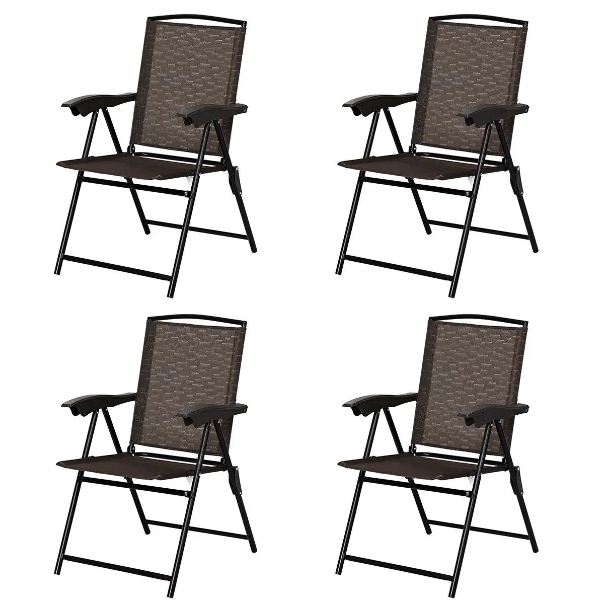 

Costway 4PCS Folding Sling Chairs Steel Armrest Patio Garden Camping W/Adjustable Back