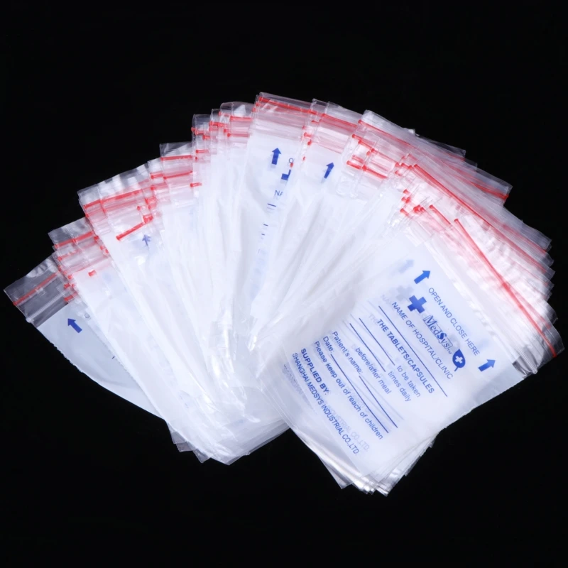 100Pcs Disposable Pill PouchesZip Lock Transparent Medicine Storage Bags 7x9cm