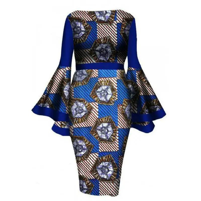 Африканские платья для женщин с принтом Дашики новые Этнические Традиционные модные женские платья повседневная сексуальная одежда Вечерние платья - Цвет: Blue