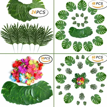 

60 pcs Artificial Turtle Leaf Flowers Table Mat Placemat Simulation Plant Leaves for Hawaiian Tropical Jungle Party Home Decor