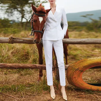 

Jacket + pants women's suit 2-piece double breasted office lady women's pants suits uniform брючный костюм женский