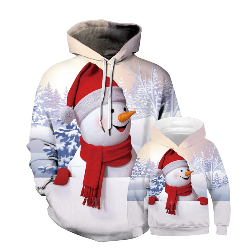 Семейные комплекты на год и Рождество; Зимние толстовки с капюшоном для мамы и дочки с объемным принтом лося и снеговика; теплые свитера из хлопка - Цвет: Color3
