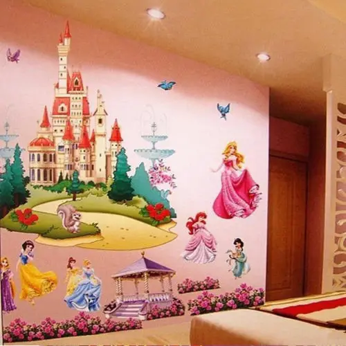 

New 1pcs 3D Large colorful Seven Princess Castle Sticker Art Design Wall Decal Kid Home Decor Vinyl Decal Girls Mural Nursery