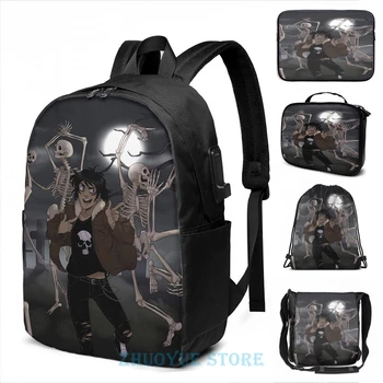 

Funny Graphic print Spooky Scary Skeletons USB Charge Backpack men School bags Women bag Travel laptop bag