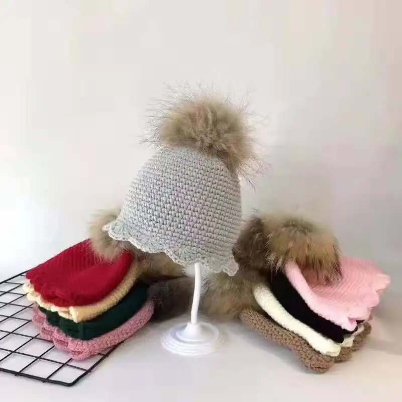 New Style Korean-style Autumn and Winter Infant Knitted Wool Cap Raccoon Fur Ball Children's Bags Women's | Спорт и