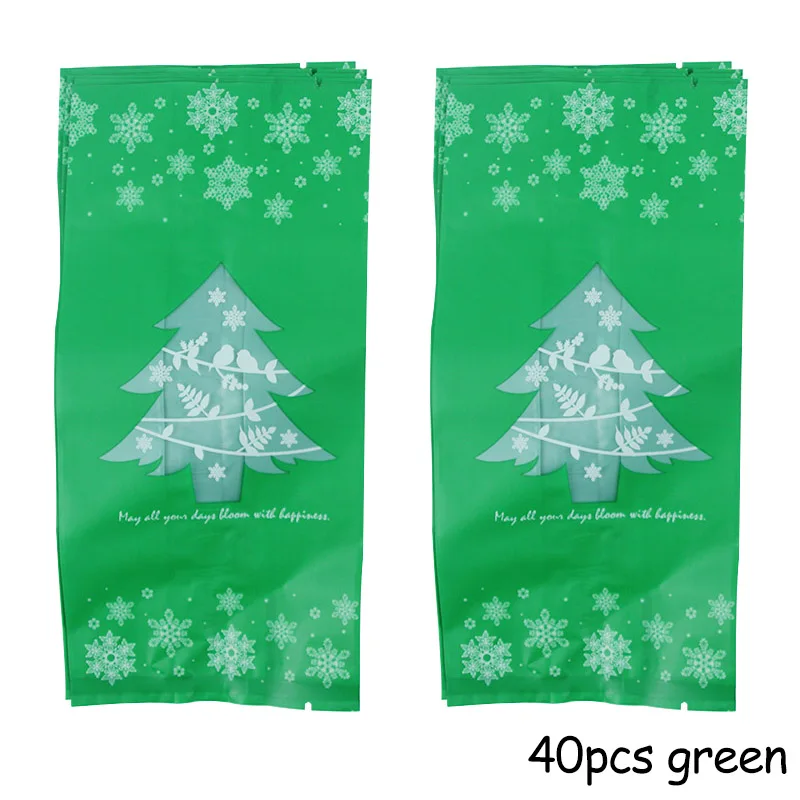 40 шт., Подарочная коробка с изображением новогодней елки, пластиковые пакеты, Новогодние рождественские сумки для конфет, Упаковочная Сумка для печенья, Navidad Natal - Цвет: green
