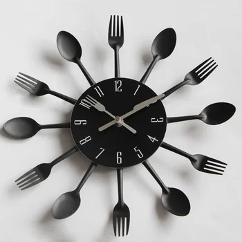 

Creative Wall Clock Kitchen Restaurant knife fork clock black fork spoon clock
