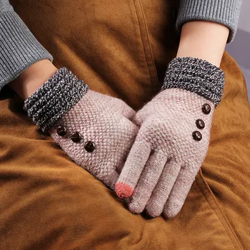 

2019 Fashion Winter Women Gloves Touch Screen Full Finger Imitation Cashmere Knitted Gloves Warm Wrist Black Khaki Female Gloves
