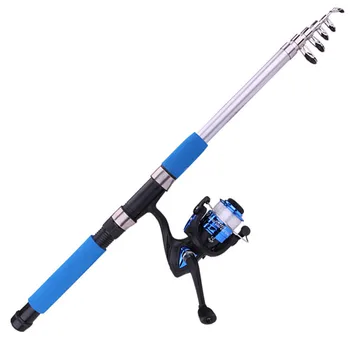 

2.1M Spinning Fishing Rod Reel Conbo Kit Blue Ocean Rock Telescopic FRP Fishing Pole Reel Line Lures Set with free bag