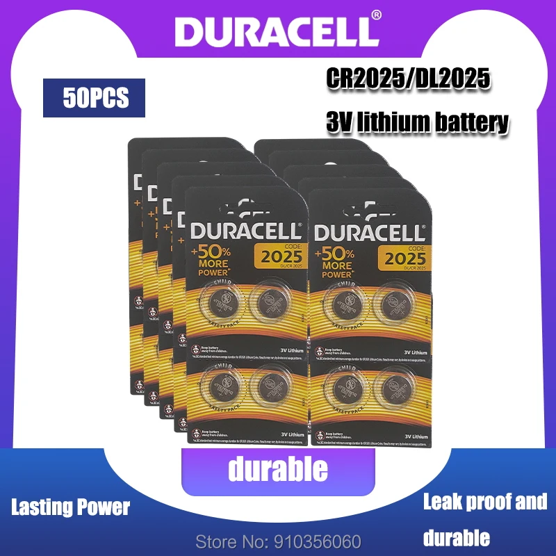 50 шт. 100% оригинальная литиевая батарея DURACELL CR2025 DL2025 DL/CR 2025 для игрушек часов пульт