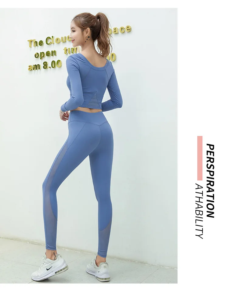 S-XL, 4 цвета, Женский бесшовный комплект для йоги, спортивные футболки с длинным рукавом+ бесшовные леггинсы, спортивная одежда для женщин, комплект для тренировок, спортзала