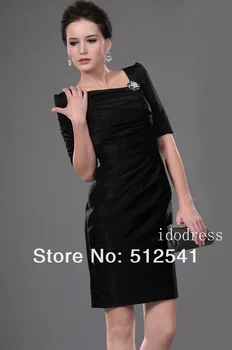 

vestido de madrinha Top grade 2018 Mother of the Bride Dresses Black Cap half sleeves Square-neck Sheath Above Knee-length