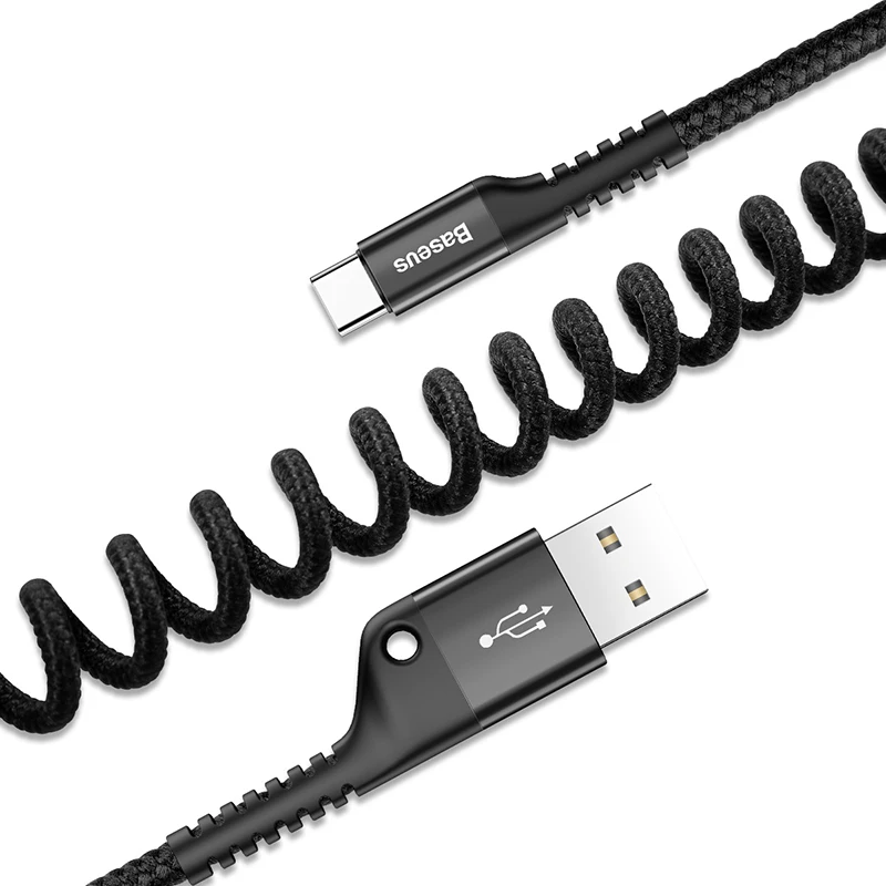 Выдвижной пружинный кабель usb type c для быстрой зарядки samsung s8 s9 huawei P20 oneplus xiaomi note 7 usb c кабель зарядного устройства Android - Цвет: Черный