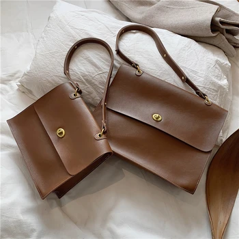 

Burminsa Vintage Large Briefcase For Office Ladies Women Lock Tote Hand Bag High Quality Soft PU Leather Shoulder Crossbody Bags