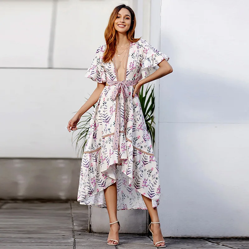 

Europe And America Dress Women's Dress 2019 New Style Bohemian Floral Printed Dress