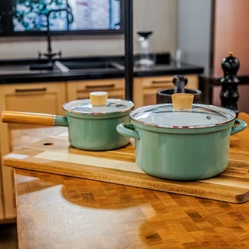 

Japanese porcelain enamel stewpot thickened double ear soup pot single handle milk pan 2-piece electromagnetic stove gas cooker