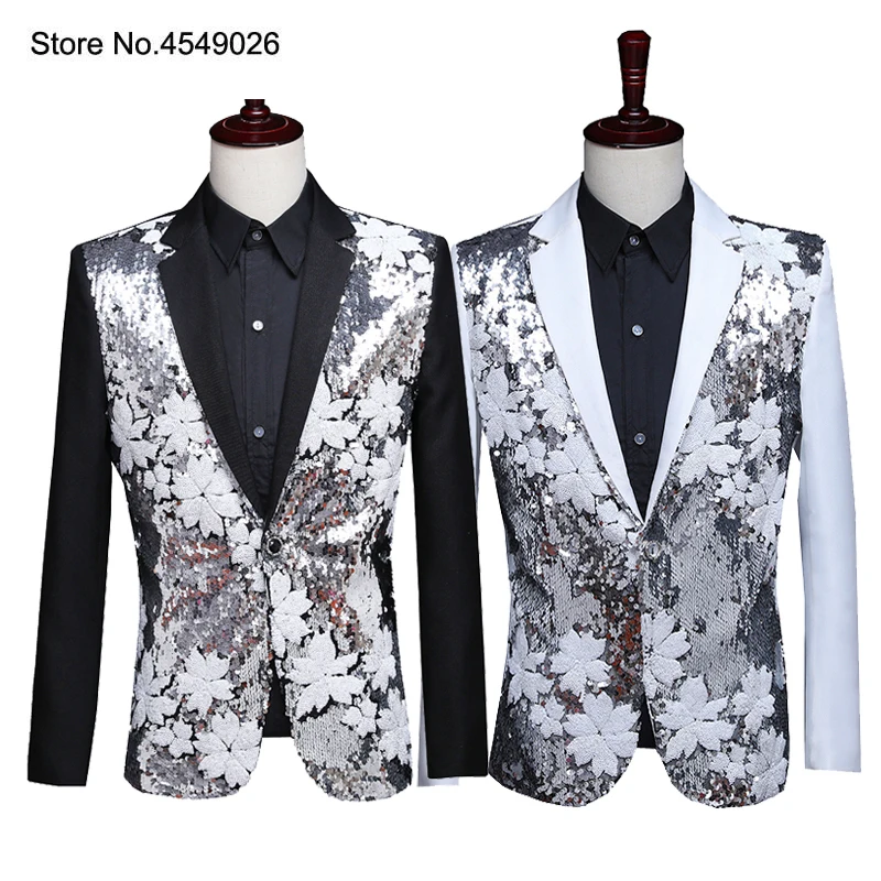 

Men Shiny Sequins Flower Suit Jacket Blazer One Button Tuxedo For Party, Wedding, Banquet, Prom, Nightclub