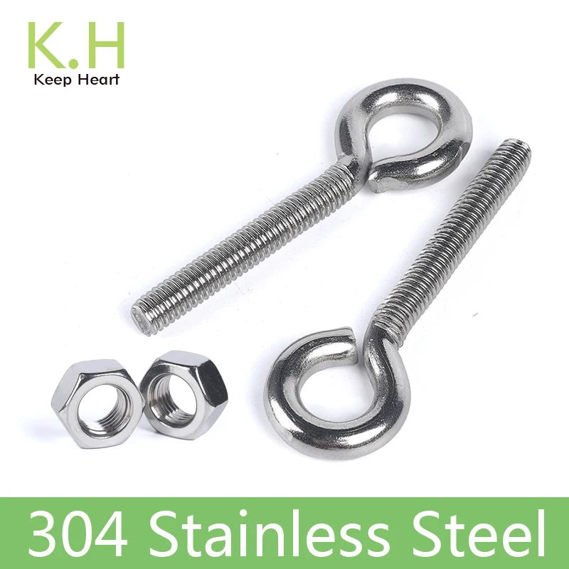 

2pcs M4 M5 M6 M8 304 Stainless Steel Sheep Eye screw Bolt Ring Hook with 2pcs nuts for Wood