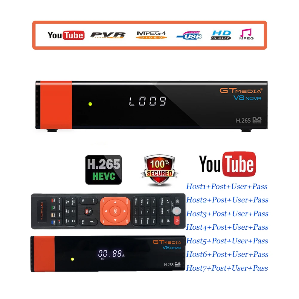 

GT Media V8 Nova DVB-S2 Freesat V7s hd Satellite Receiver H.265 Built-in WIFI+2 Year Europe Spain CCcam New Version of V8 Super